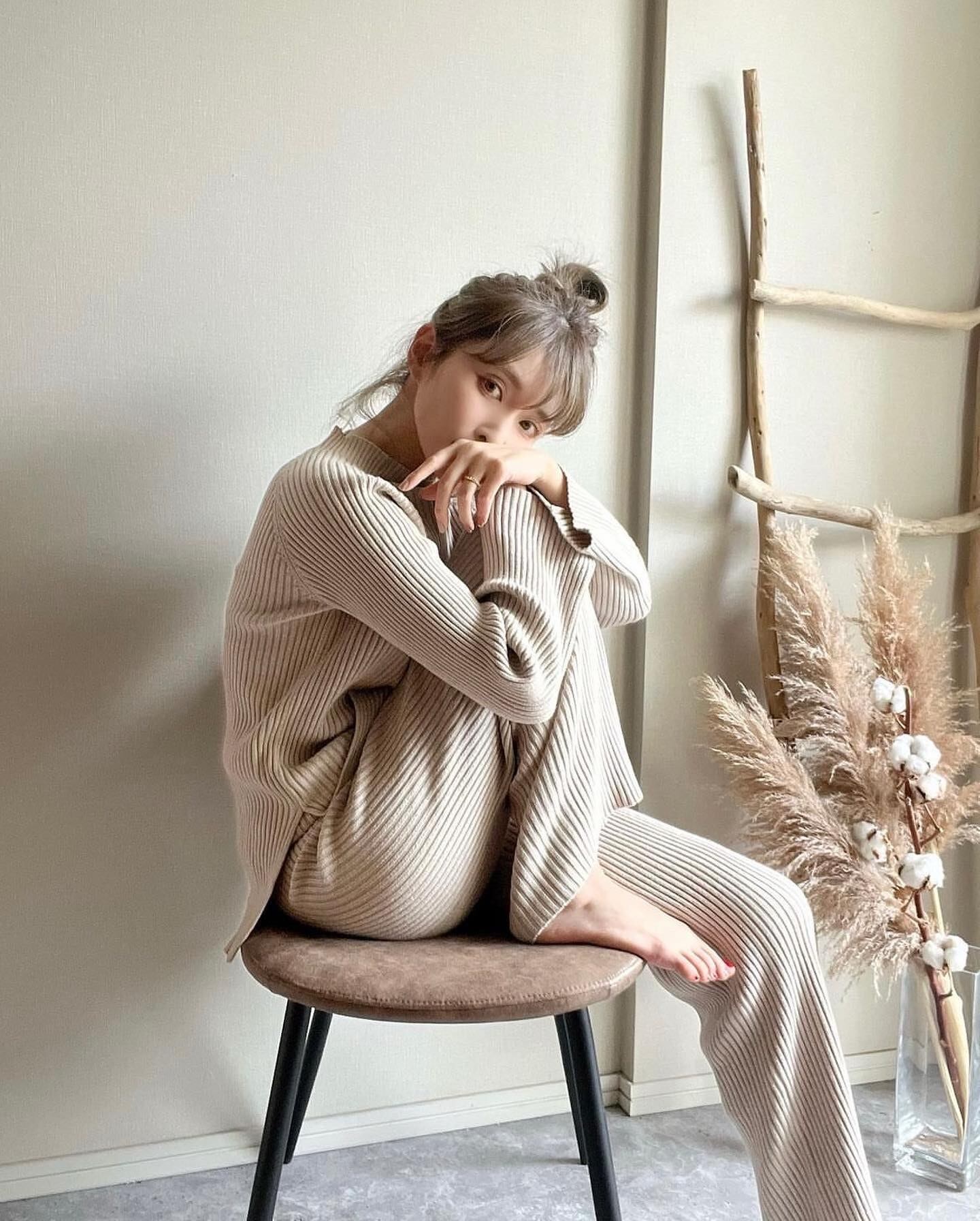 【2color】リブニットセットアップ