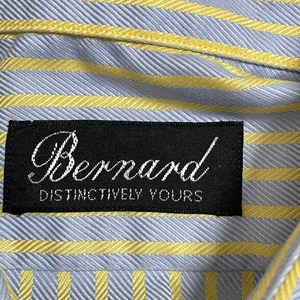 【Bernard】USA製 ビッグサイズ ストライプシャツ 長袖シャツ コットン 刺繍ロゴ ライトイエロー ライトブルー バーナード US古着