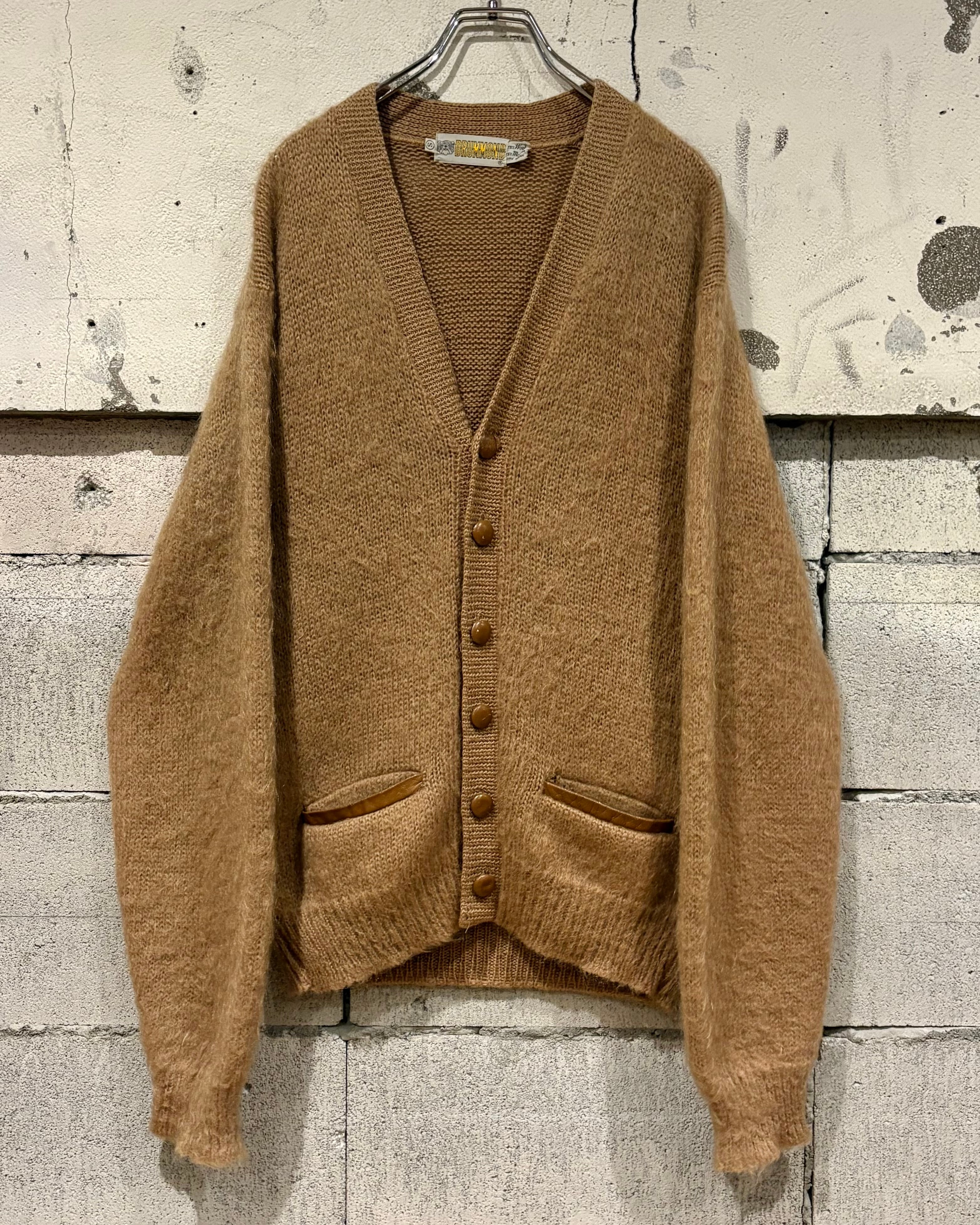60s vintage DRUMMOND カーディガン Caka otto】60's “DRUMMOND” Leather Switching Vintage Loose Mohair