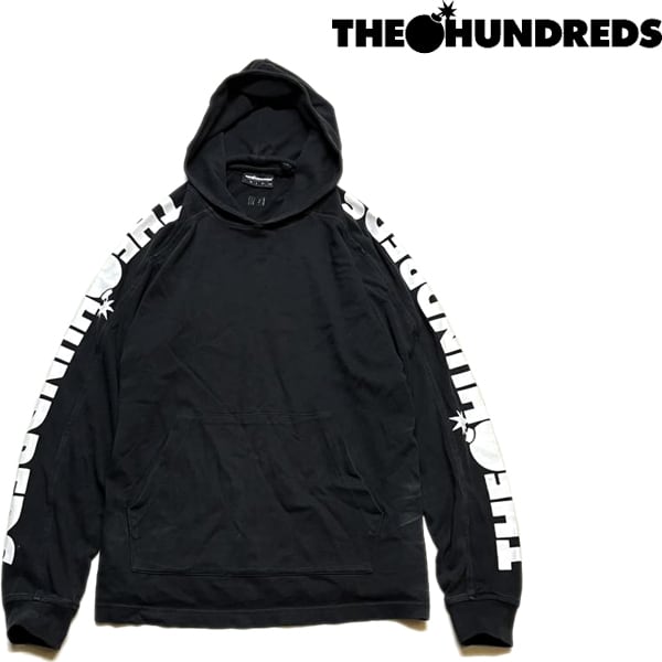 1点物◇The Hundreds袖プリント黒スウェットパーカー古着メンズSM