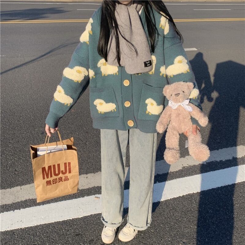 セーター コート オータムウィンタースタイルルーズニットカーディガントップス 秋物 冬物 萌量不足56830727495