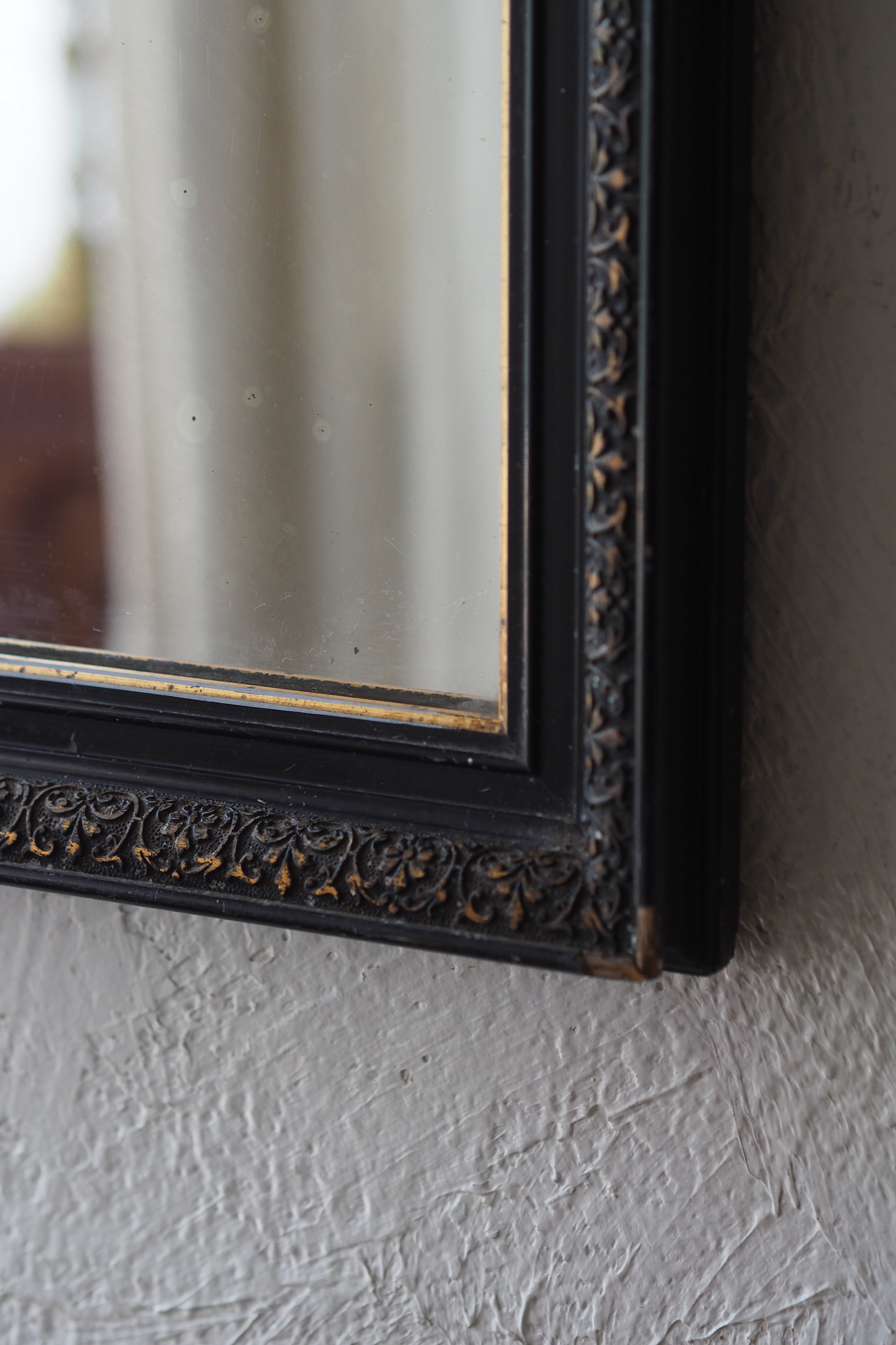 黒 ボタニカル装飾のミラー-antique black frame mirror