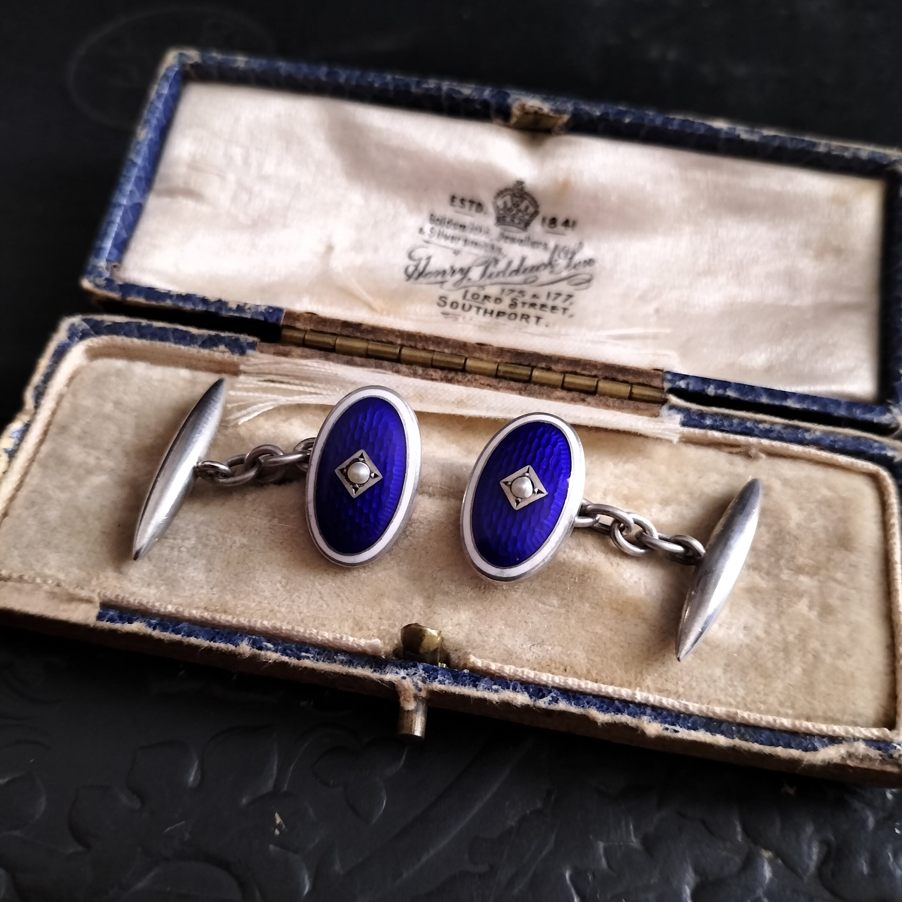Antique Silver, Enamel and Pearl Cufflinks