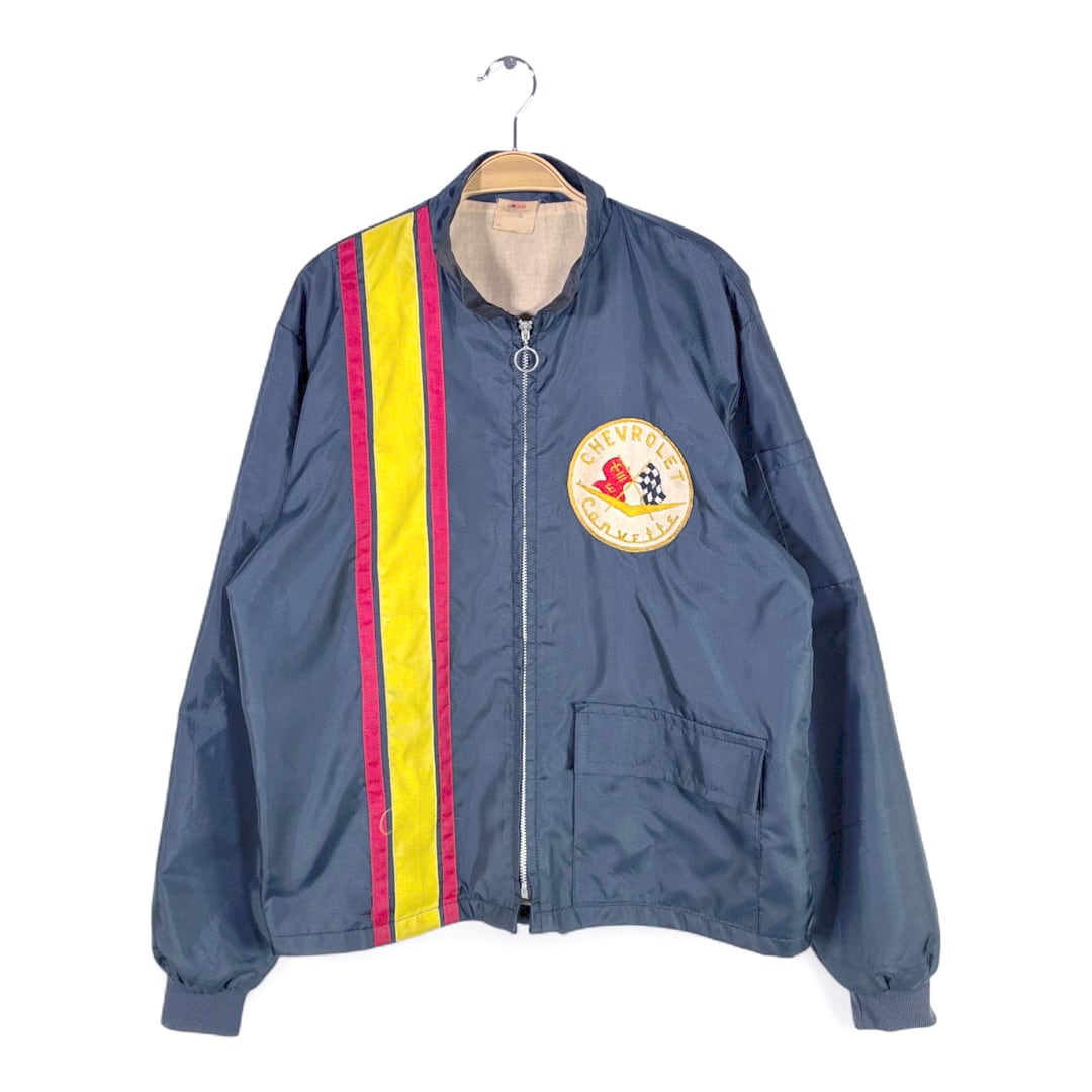 70s シボレーコルベット ヴィンテージレーシングジャケット ワッペン ナイロンジャケット ネイビー サイズL 古着 @DZ0738