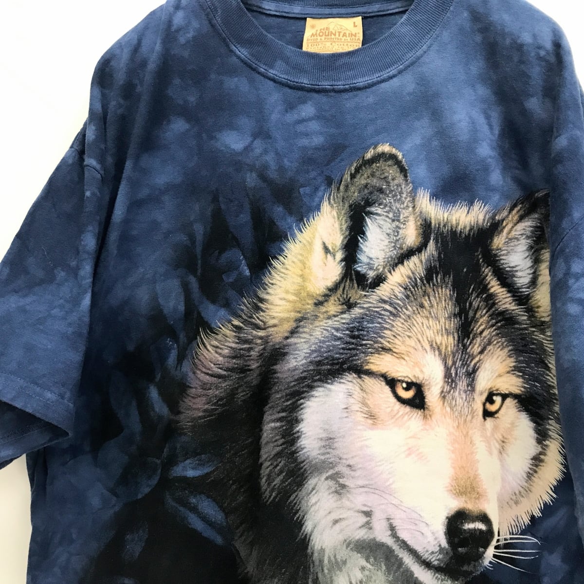 ザ マウンテン00年代 WOLF 狼 アートアニマルプリントTシャツ タイダイＴシャツ デザインＴシャツ ブルーネイビー XL 半袖