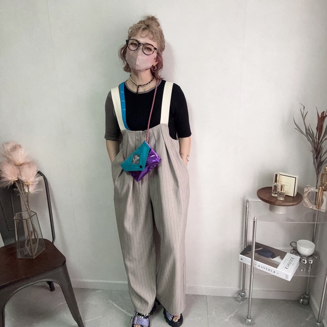 herringbone stripe 2tuck salopette【Greige】