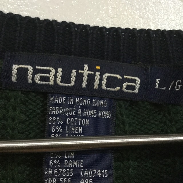 『送料無料』NAUTICA ノーティカ ケーブル編みパネルニット デザインニット L 90s