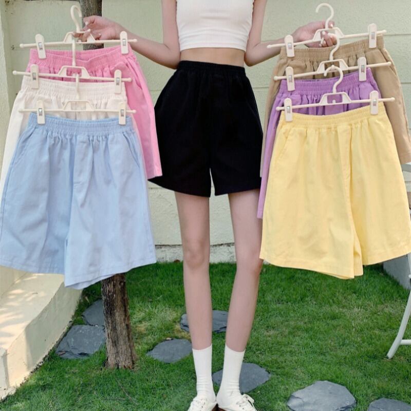 ショーツ オーバーオール カジュアルパンツ サマールーズストレッチハイウェストウェスト薄手ソリッド カラーワイドレッグ エラスティック 伸縮 夏物 ブルマー ワイドパンツ ソリッドカラー YY-ファッション14484553204