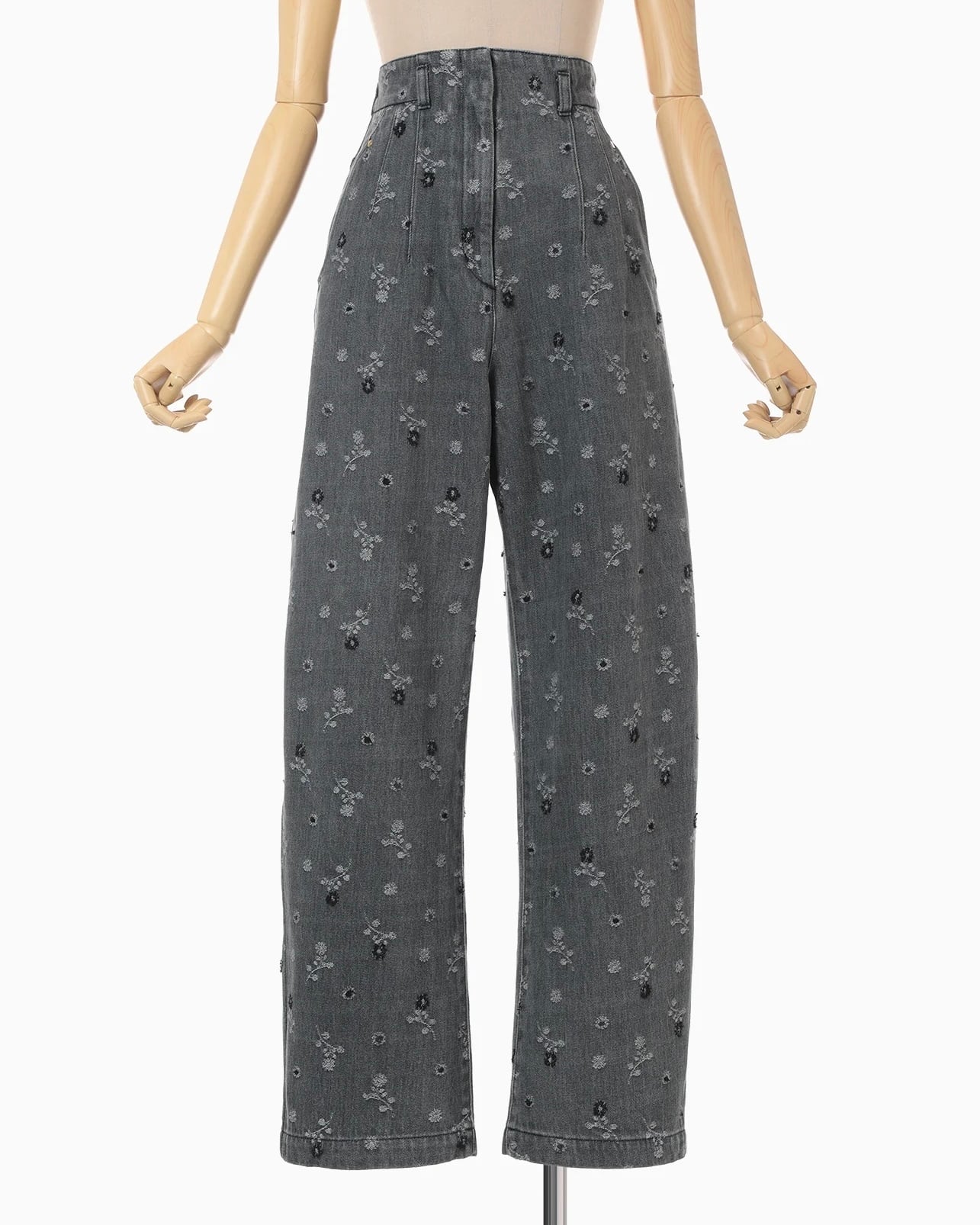 Mame Kurogouchi】Floral Jacquard High Waisted Denim Trousers