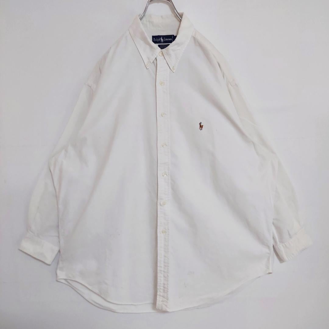 ラルフローレン 90s XL 白シャツ ホワイト BD 刺繍カラーポニー 古着