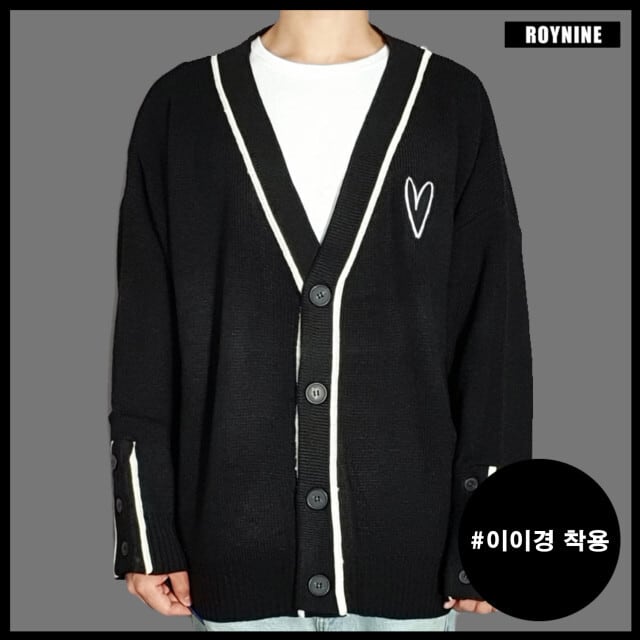 ROYNINE] Black Line Sleeve Button cardigan 正規品 韓国ブランド