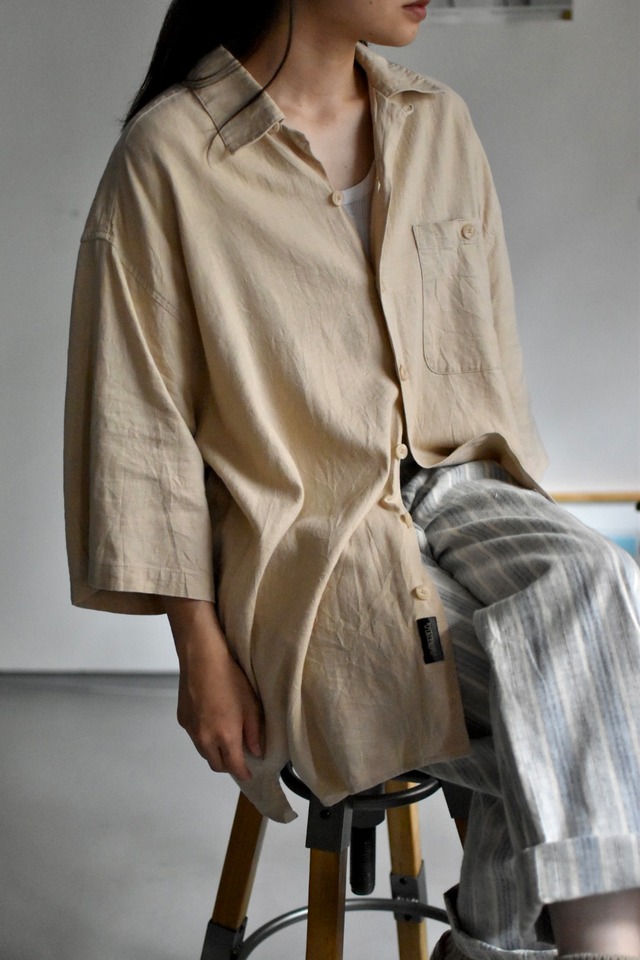 90's- -old- "s/s linen rayon big shirts" "beige"