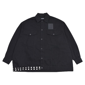 【RAF SIMONS】Big fit jacket with leather fringes and studs(BLACK)