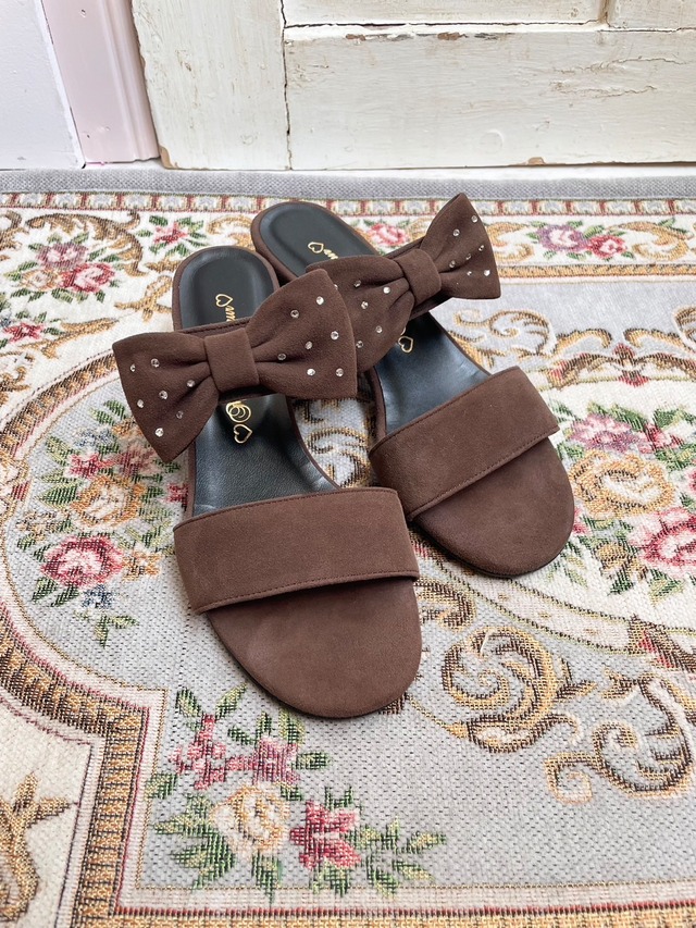 BROWN/BIJOU RIBBON SANDALS