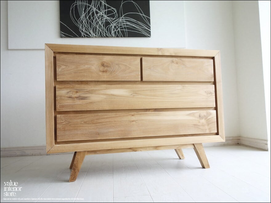 チーク総無垢材 チェストLES タンス 整理箪笥 収納タンス 無塗装 シンプル 手づくり 木製 和 木目 世界三大銘木 無垢材家具 幅100cm 送料無料