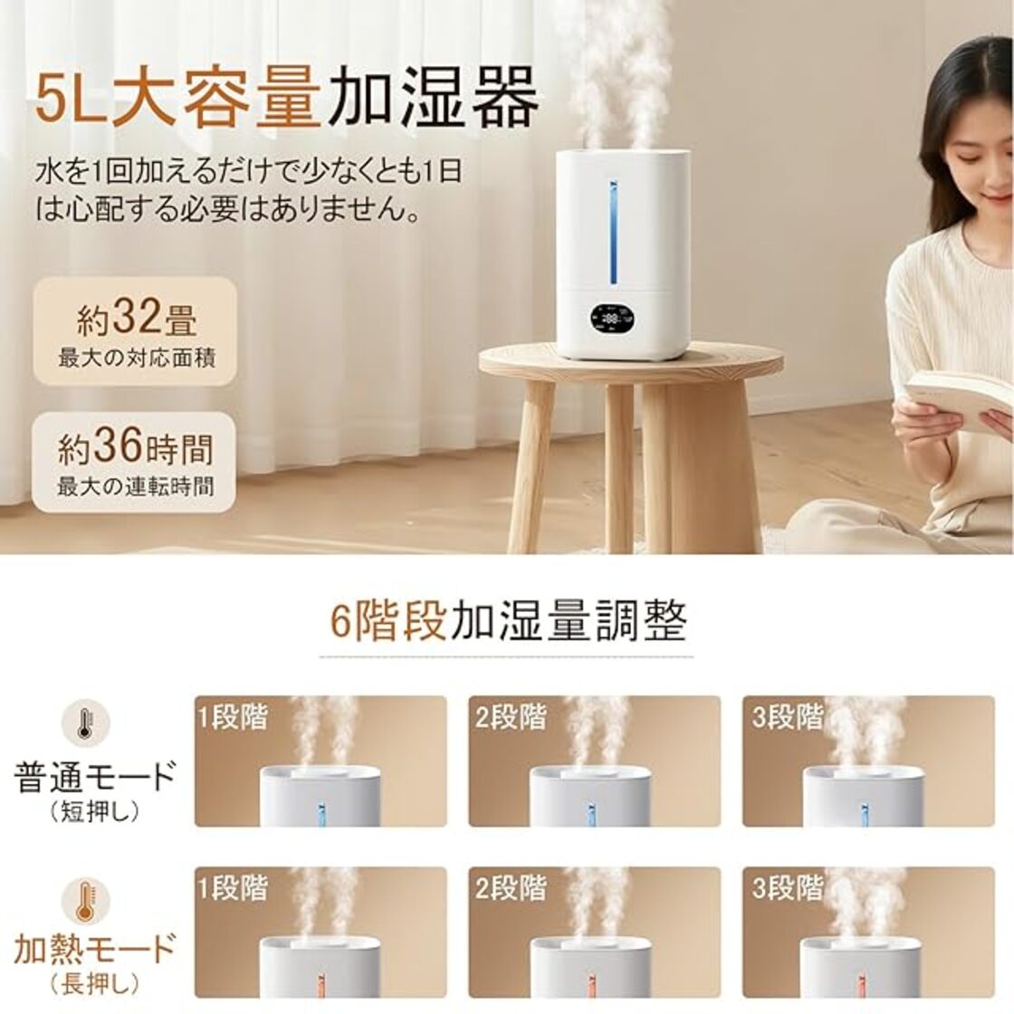 在庫セール』TREXPURE 【2025新登場 加熱式】 加湿器 大容量 5L 超音波 