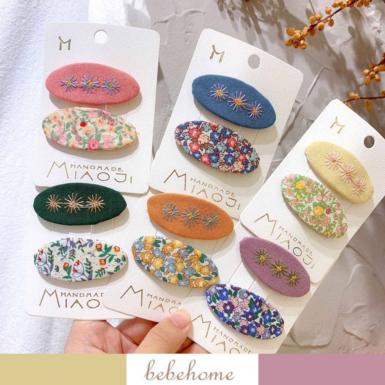 GOODS花柄刺しゅう楕円形ヘアピン2点