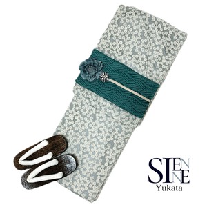 2023年新作 浴衣ジェンヌ レース浴衣3点セット 刺繍レース×くすみブルー