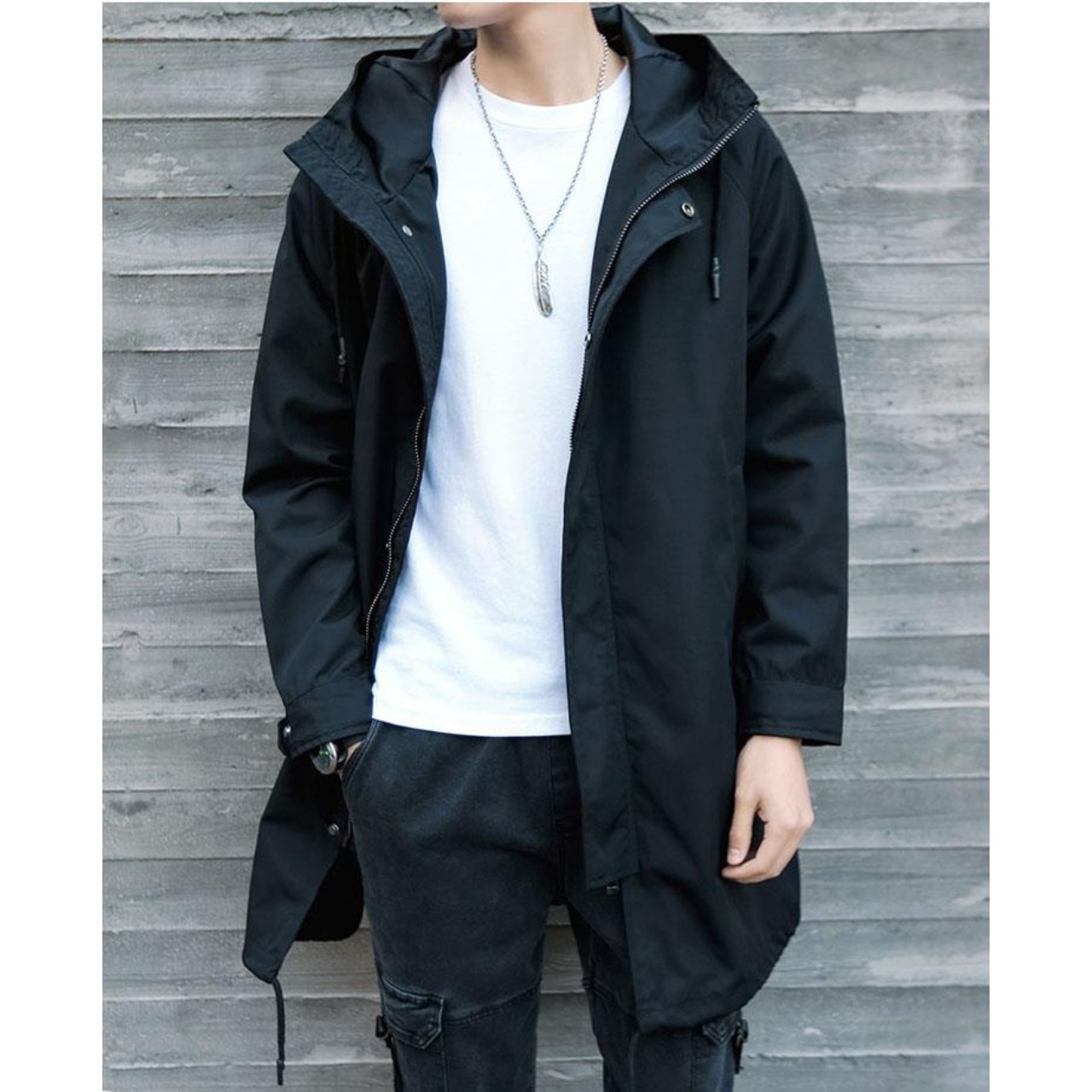 スナップボタン フード付きコート af0131