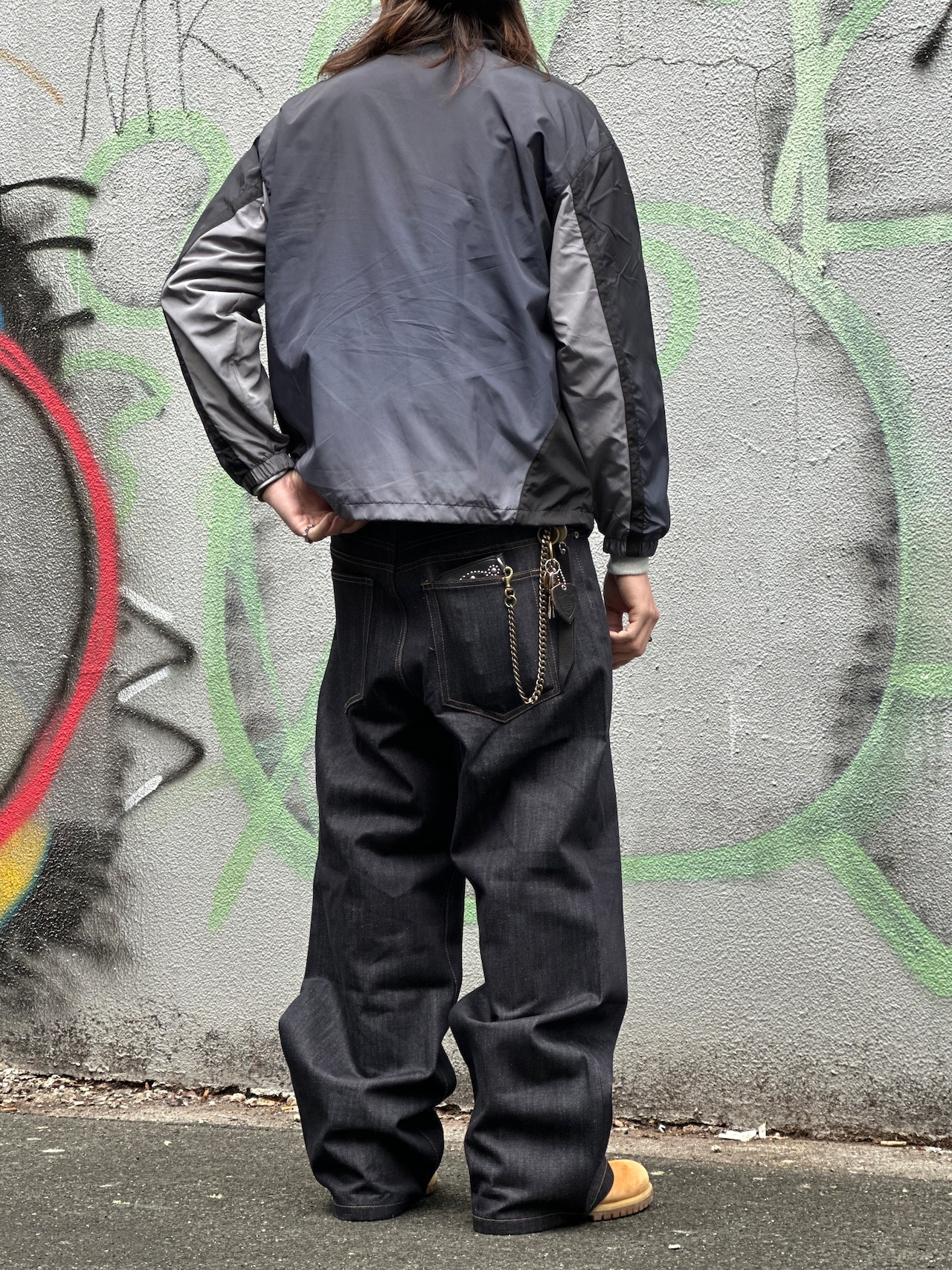 Raw Button Baggy Denim