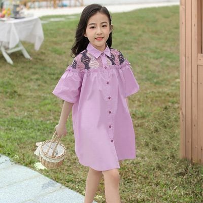 ママサイズ有 ビック シルエット シャツ ワンピース 110 150cm ママサイズ 2カラー Aライン ミニ丈 チュニック ワンピ フロントボタン 肩 リボン 19s S 韓国 小学生 子供服 女の子 ガールズ キッズ A Dear Child