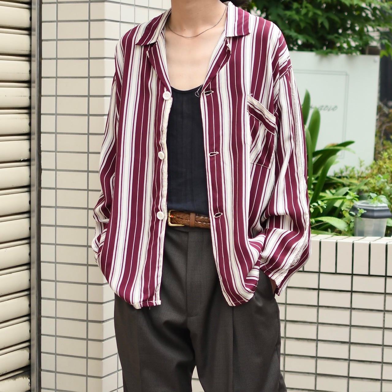 ~60's TOPKIS stripe rayon pajama shirt