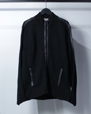 【Caka BLACK】Leather Switching Vintage Zip Up Knit Jacket