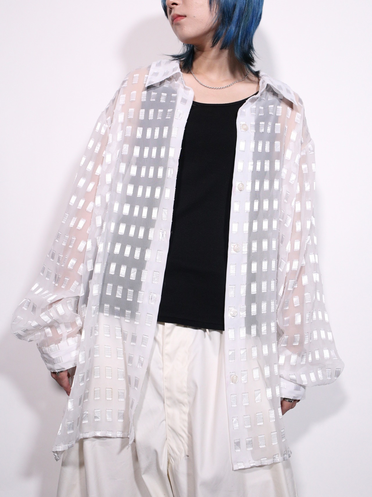 square jacquard white sheer shirt - 2