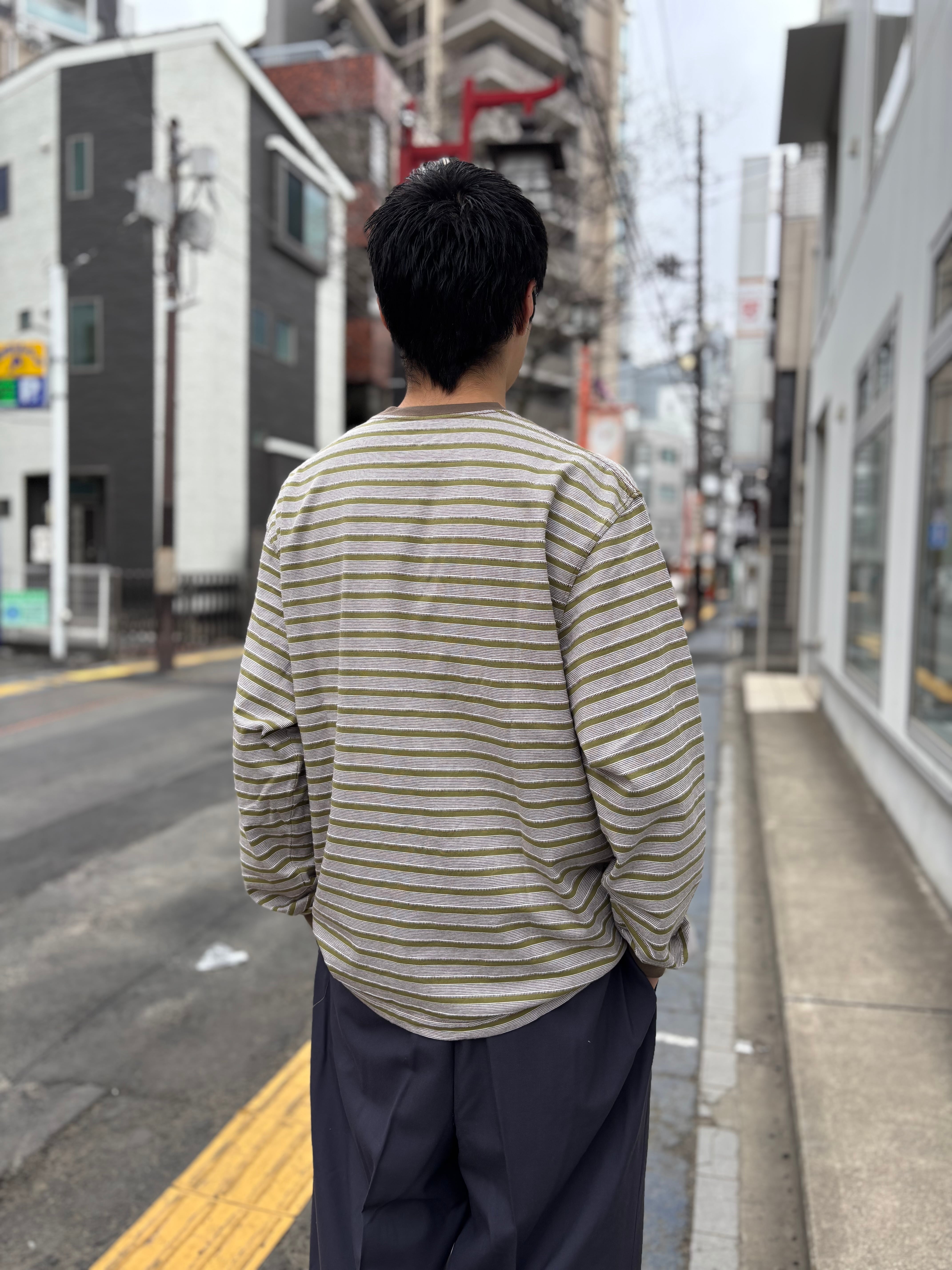 NOROLL UNEVENNESS L/S TEE GREEN ORANGE / ノーロール Tシャツ
