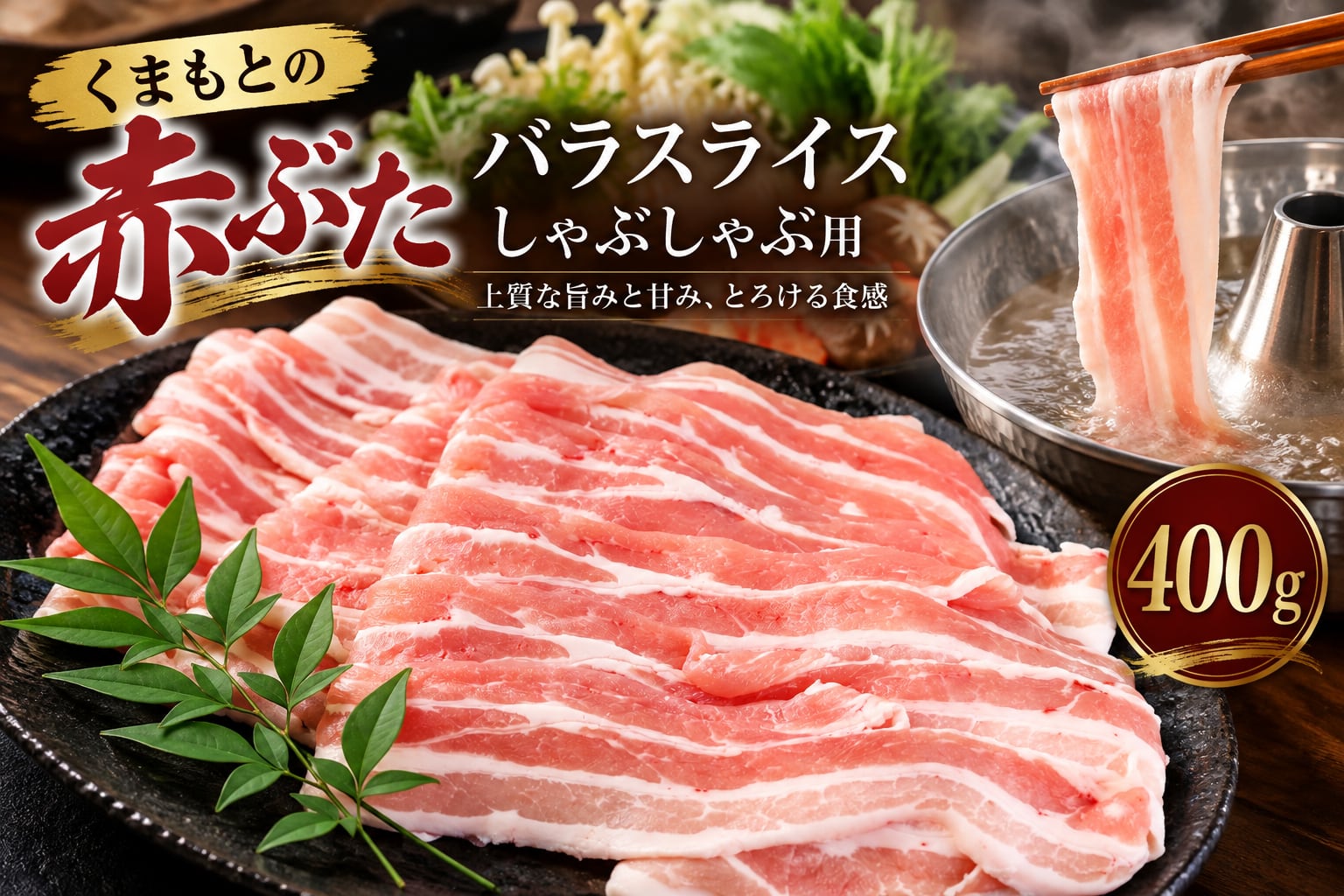 くまもとの赤ぶた（熊本県産）バラスライス しゃぶしゃぶ用 400g