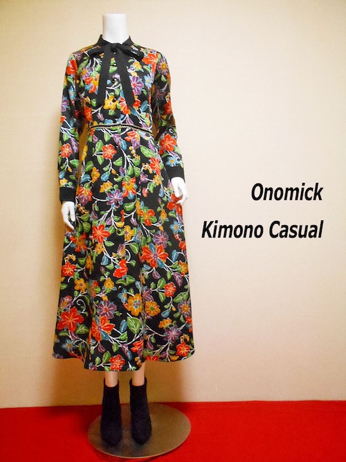 ロング丈・ボーカラーシャツドレス Bow Collar Dress LO-460/M