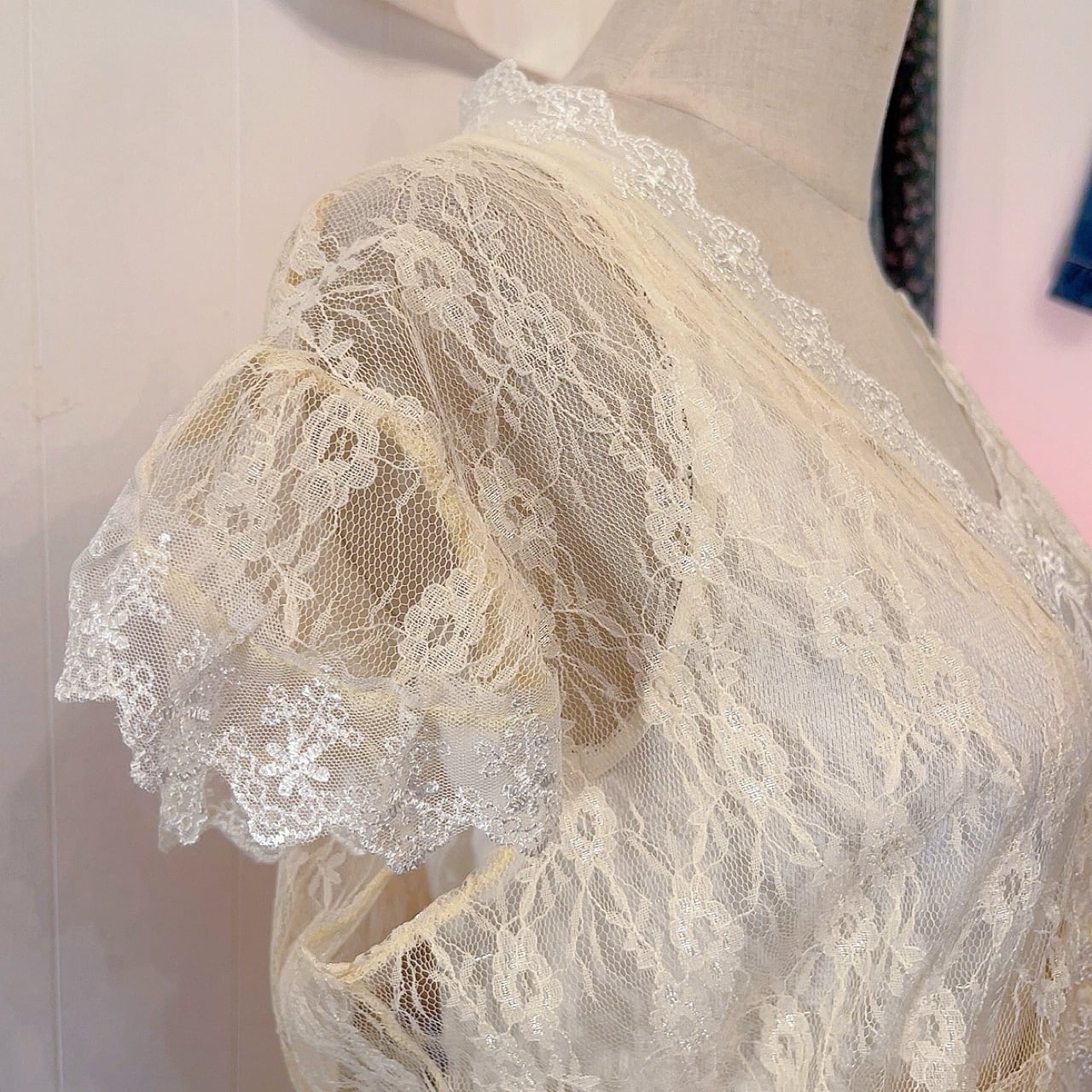 yellow lace frill blouse