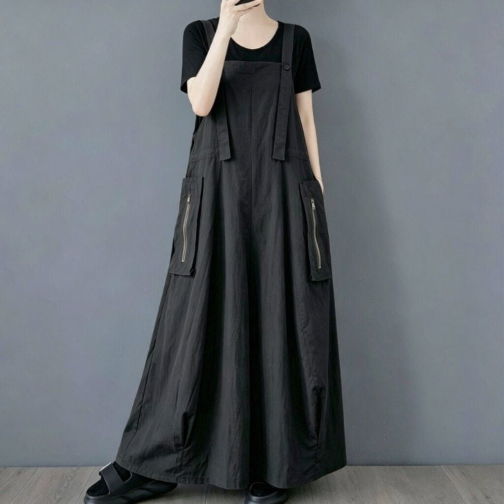 ZIP POCKET STRAP RELAXED LONG DRESS M-18089