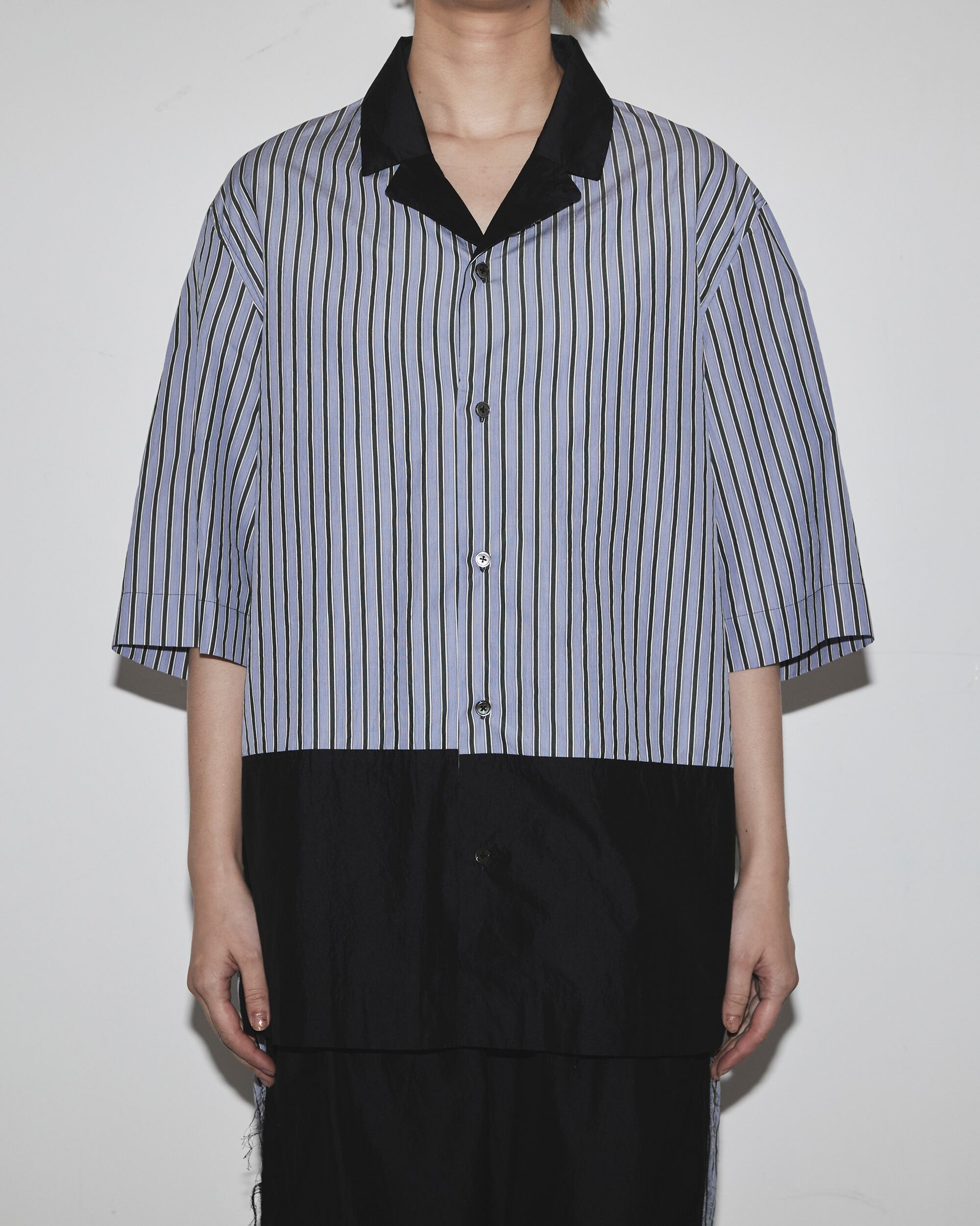 CONTROLLA+silk blend luxury bicolor open collar shirt