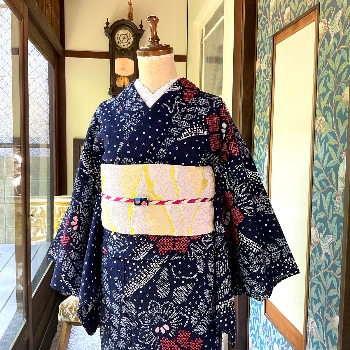 long ＊ night flower ＊ブルー 紺 青 花 フラワー 大人浴衣 有松鳴海 