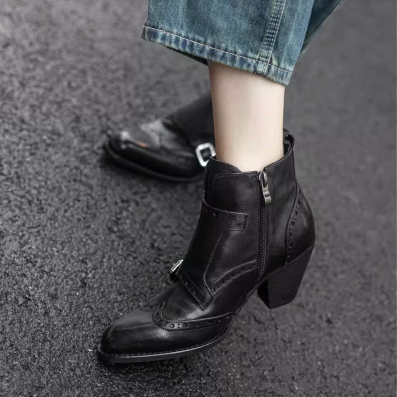ウイングチップ サイドジップ ショートブーツ  00076・画像13