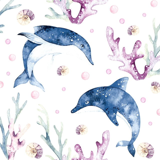 2023春夏【Paper+Design】バラ売り2枚 ランチサイズ ペーパーナプキン Playing Dolphins ホワイト