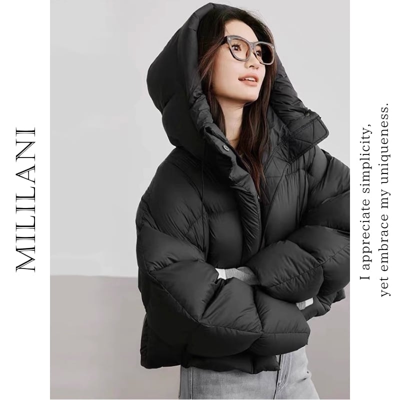 ドロップショルダー ボリュームフード ショート ダウンジャケット ◆2color 204520