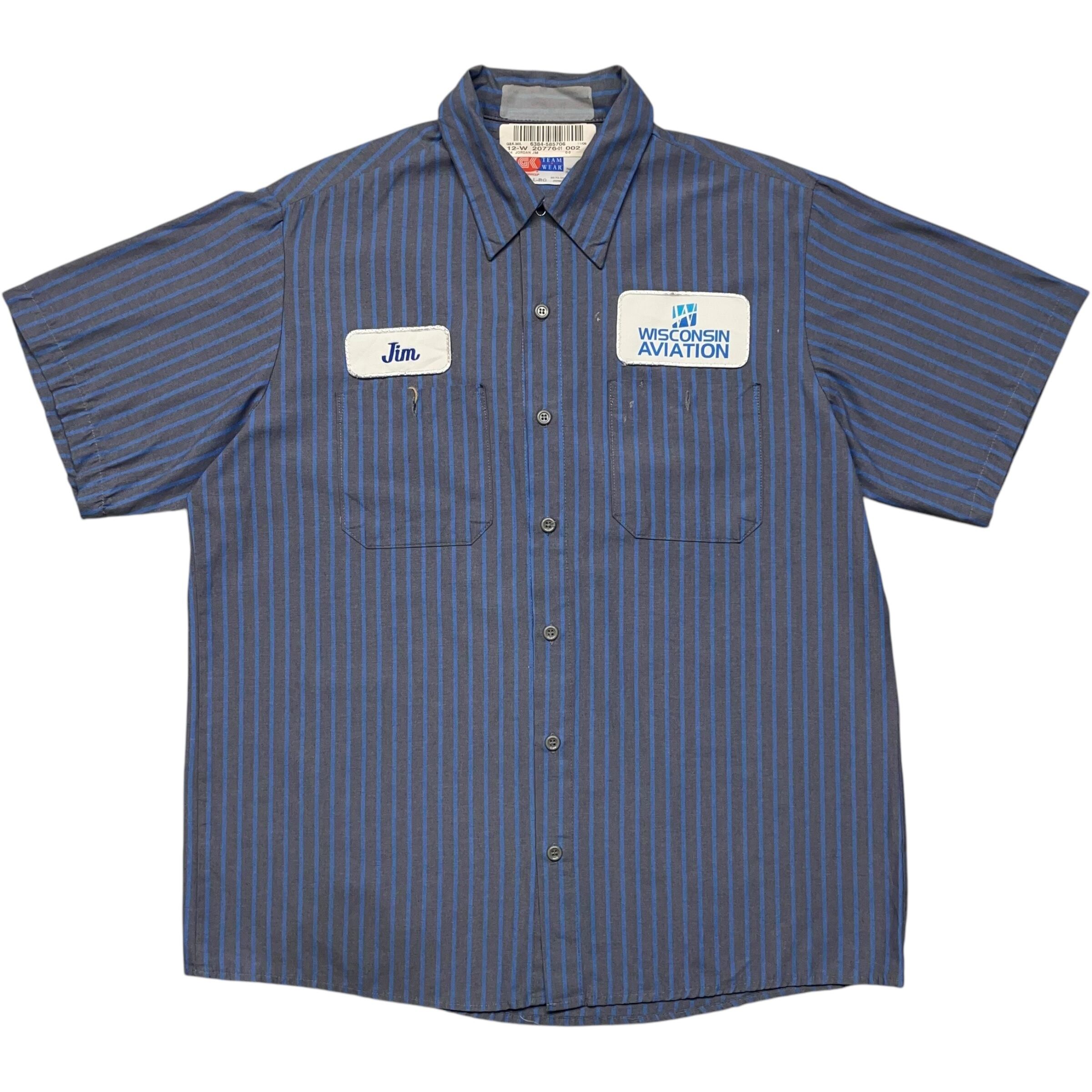 《L》 GK TEAM WEAR ワークシャツ 半袖シャツ 企業 ストライプ no.6546