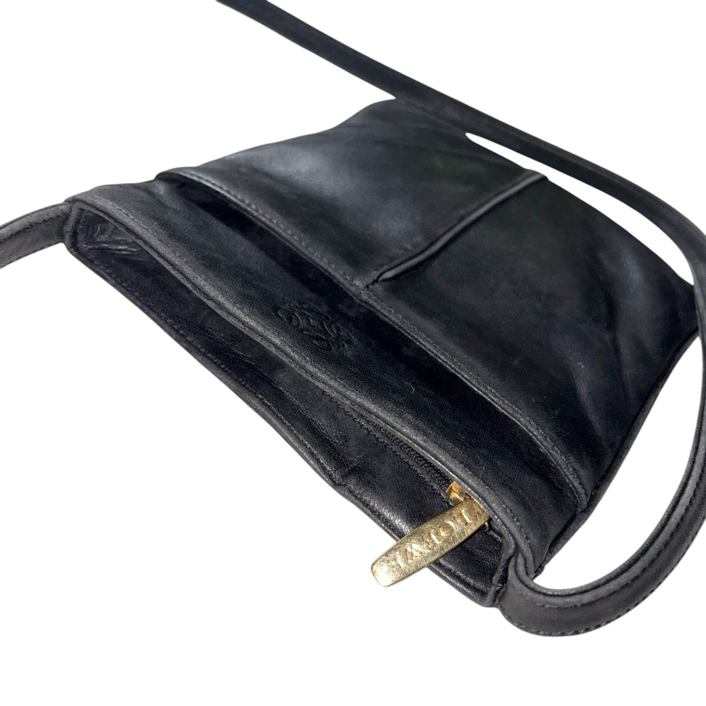 vintage LOEWE black leather mini shoulder bag | NOIR ONLINE