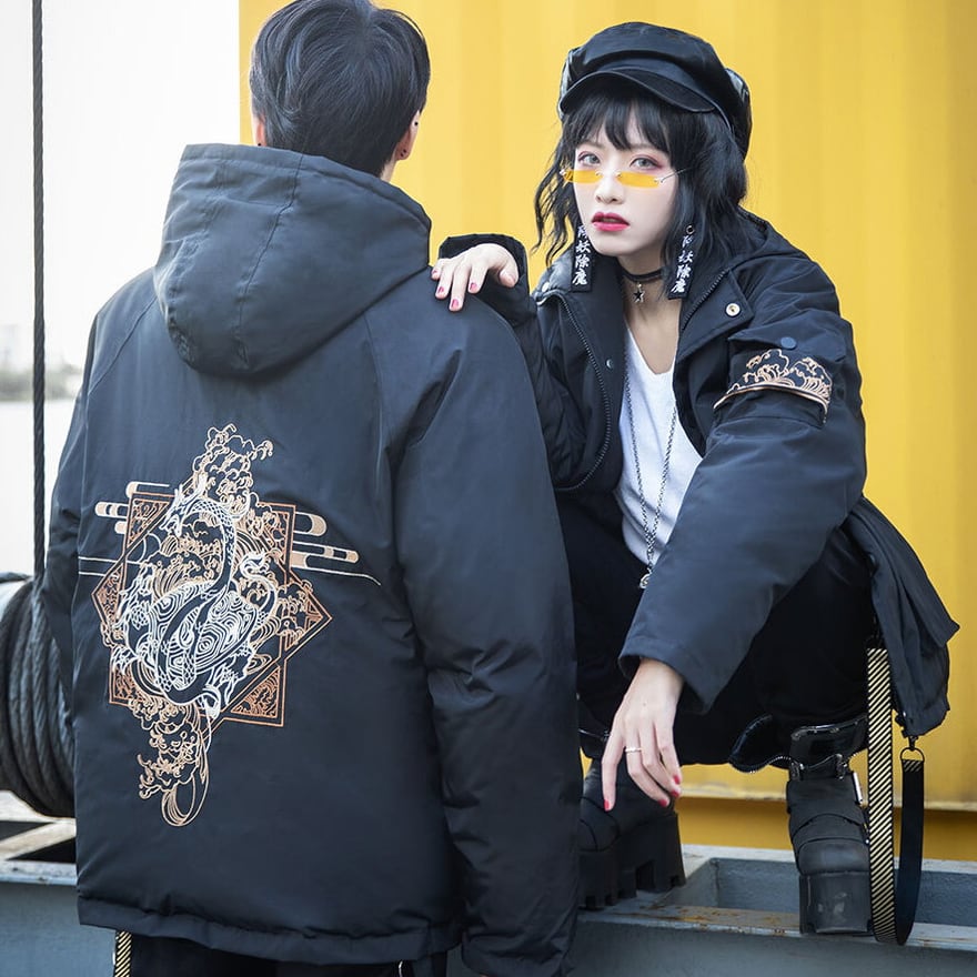 サブカル 服 地雷系 通販 パンツ サイドポケット ストラップ 漢字 刺繍