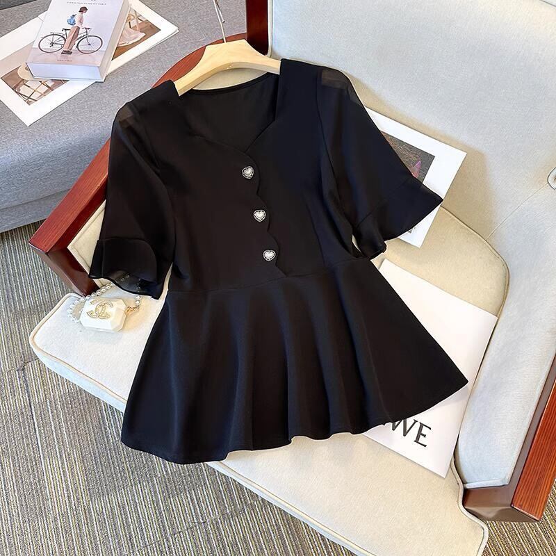 short sleeve chiffon splicing top