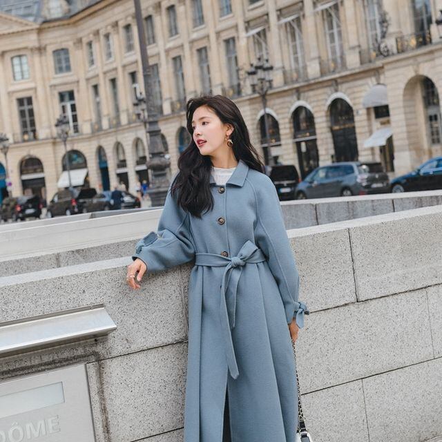 予約販売】チェスターコート レディース 無地 ロング丈 ブルー