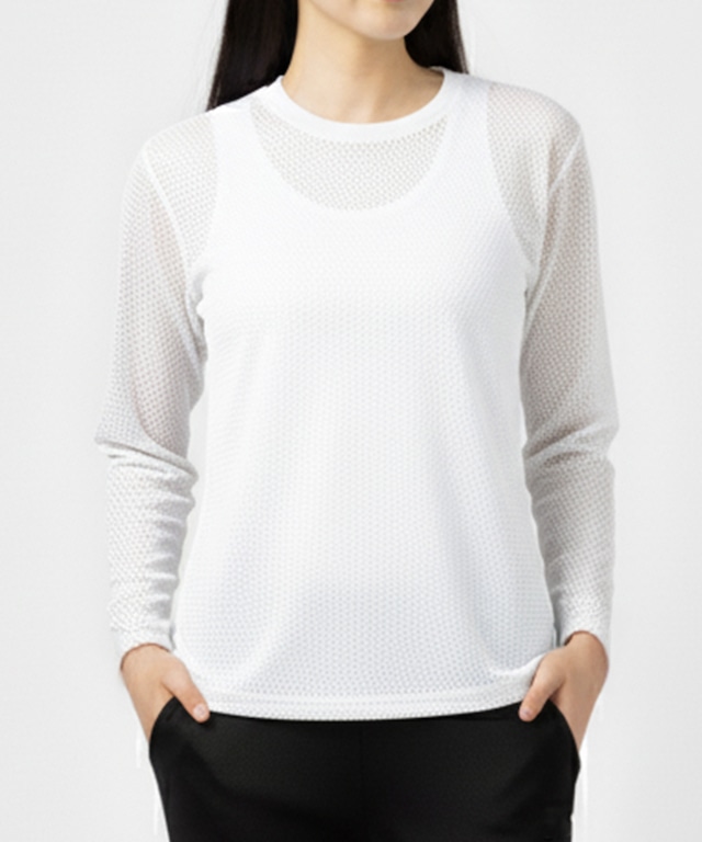 【L.L.Bean/エルエルビーン】 登山用 ライトウエイトメッシュ レディース 長袖シャツ 軽量 吸汗速乾 ドライ クルーネックシャツ インナーウェア 24lbl1150