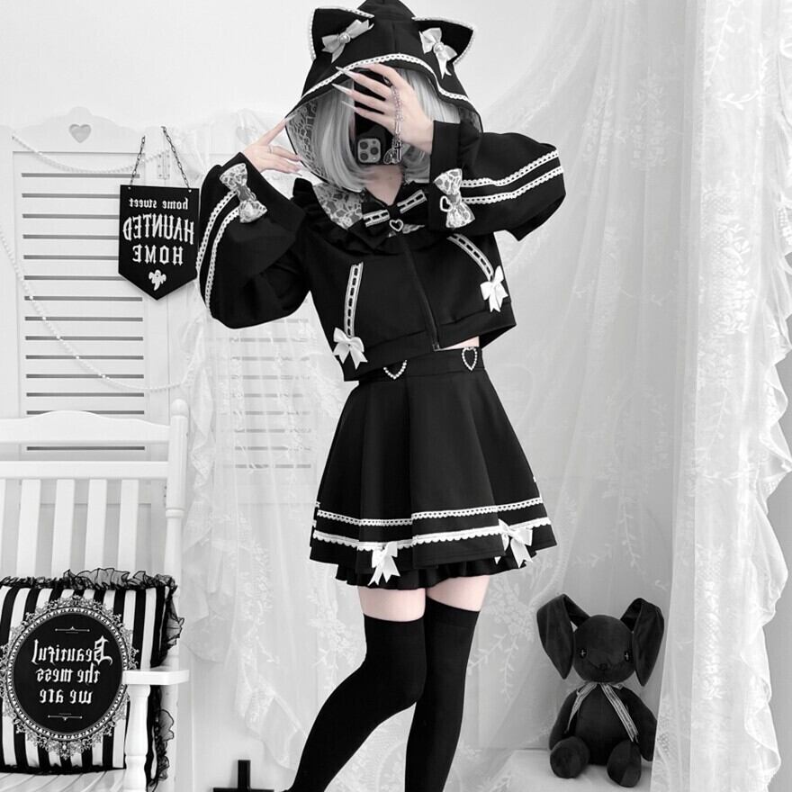 地雷系 にゃんこ セットアップ ネコ耳 パーカー ジャケット ミニスカ