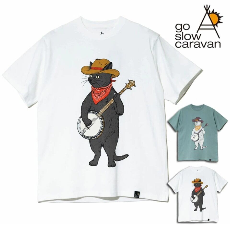 goslowcaravan バンジョー猫Tシャツ（ホワイト）