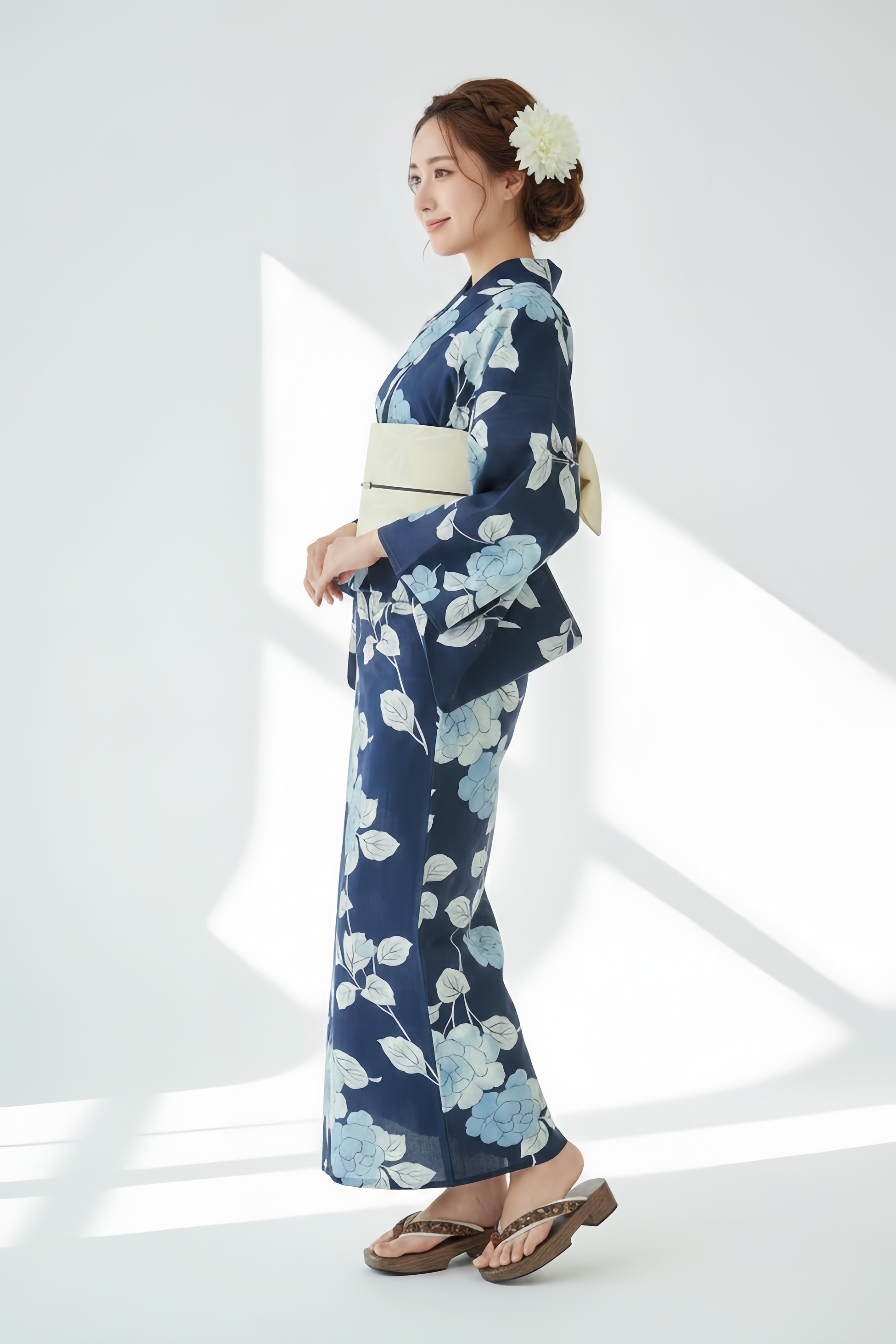 下駄なし SALE 浴衣ジェンヌ 二部式 セパレート浴衣 簡単着付け Yukata セパレート浴衣 浴衣青帯 浴衣ジェンヌ 浴衣5点セット 二部式