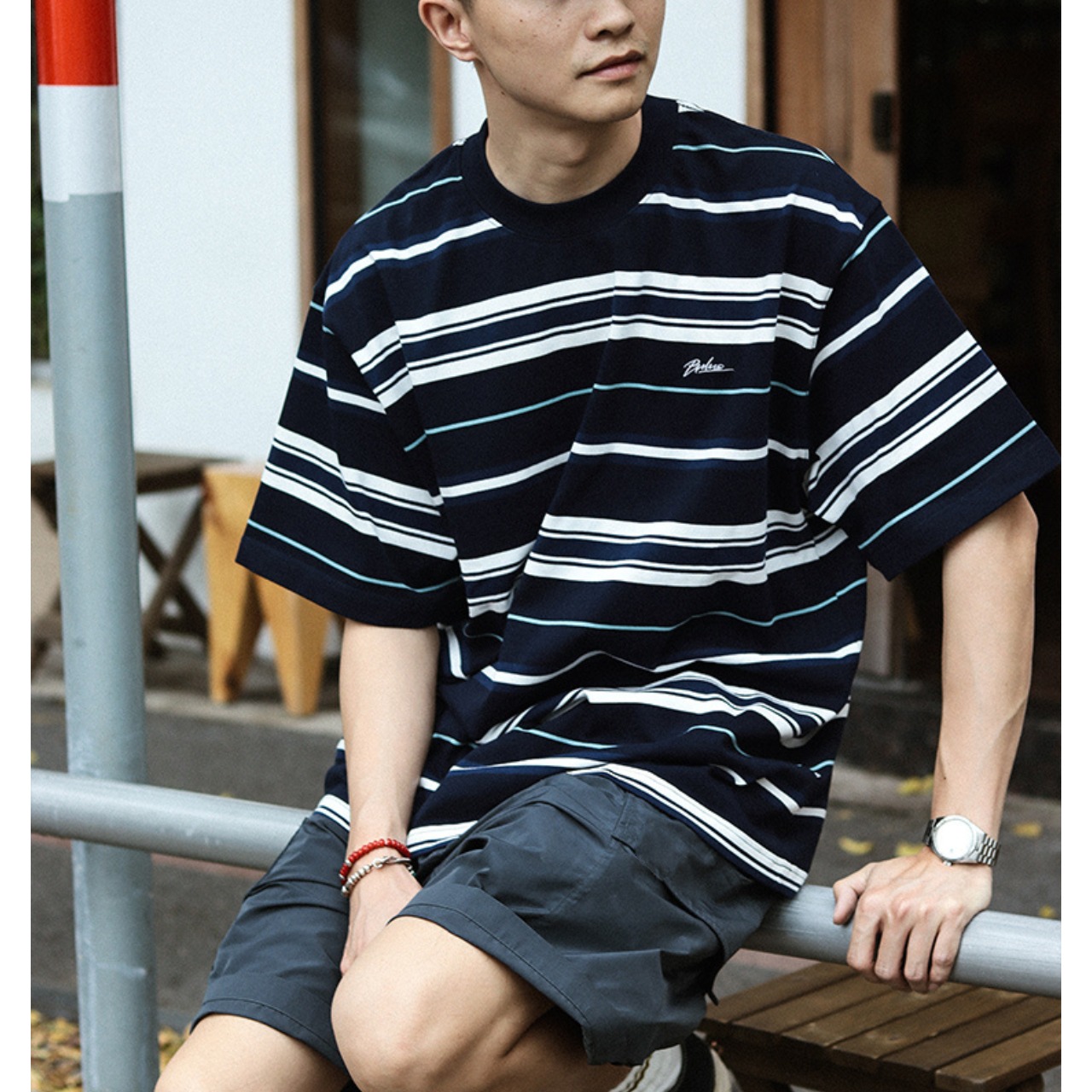 Navy stripe oversized tee 0864 - 3