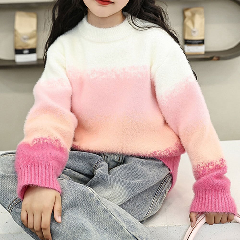 【送料無料】 子供服 女の子 ニット セーター グラデーション 長袖 韓国 春秋 キッズ 小学生 かわいい おしゃれ 厚手 暖かい カジュアル ゆったり 通学 通園 大人可愛い 大人女子