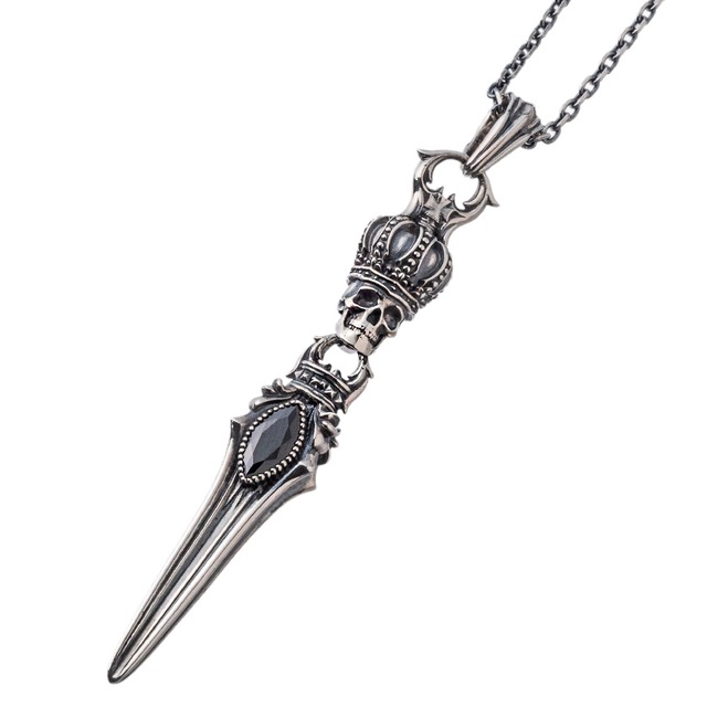 スカルクラウンダガーペンダント	AKP0129	 Skull Crown Dagger Pendant　 シルバーアクセサリー Silver jewelry